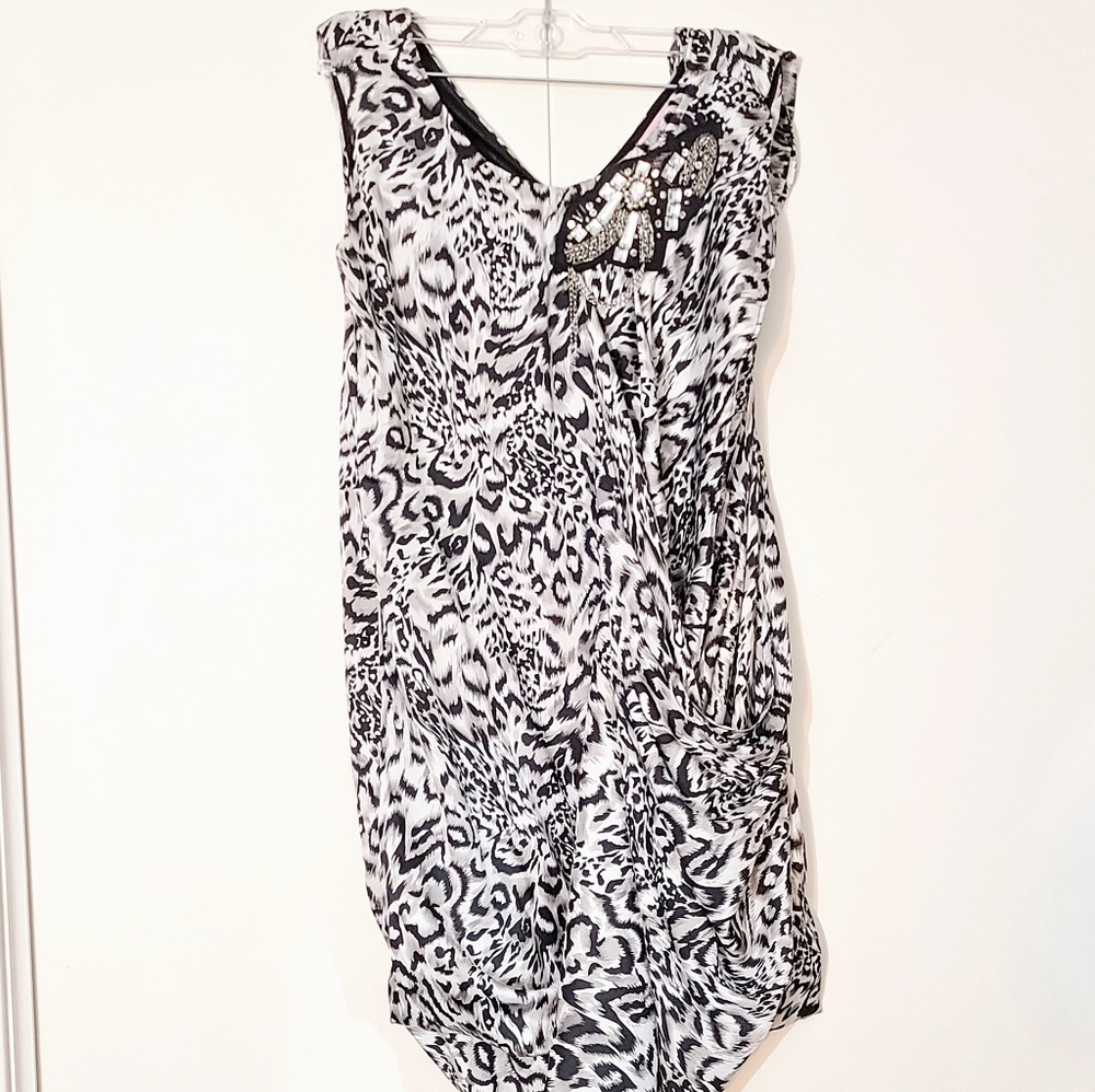 Snow leopard print rhinestone wrap party dress